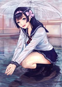 ​美到窒息的二次元动漫下雨天女生唯美撑伞图片