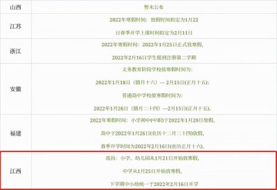 ​中小学寒假放假时间新鲜出炉