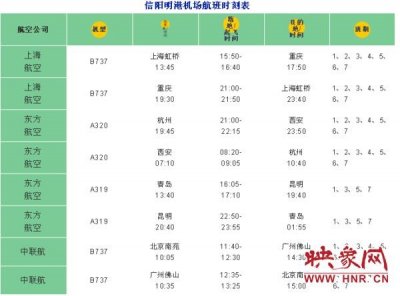 ​信阳明港机场预计10月28日正式通航首批时刻表出炉